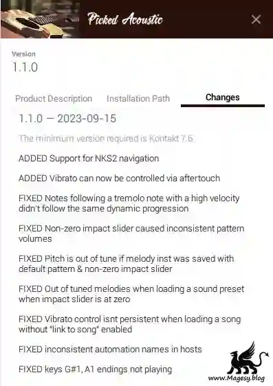 Picked Acoustic V1.1.0 Kontakt Changelog